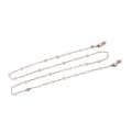 Rose gold eyeglass chain featuring hollow rose charms and secure lobster clasps - Rose Gold