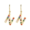 Boucle d'oreille crochet lettre N dorée avec strass colorés de style hip-hop - Lettre N