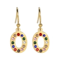 Boucles d'oreilles ovales dorées avec strass arc-en-ciel au style street minimaliste - Lettre O