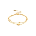 Elegant gold double-layer stainless steel bracelet with clover and bead charms - Bracelet / 17+5cm / Gold