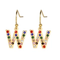 Boucles d'oreilles lettre W avec strass colorés et crochet doré pour femme - Lettre W