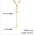 Gold stainless steel paperclip chain necklace with hollow and solid star pendants - Gold