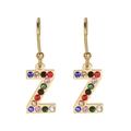 Boucles d'oreilles crochet lettre Z en or avec strass colorés et finition arc-en-ciel - Lettre Z