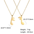 Detail view of musical note puzzle necklaces with precise dimensions and weight - Gold