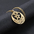 Goldene Halskette mit keltischem Knoten, Pentagramm und Mondsichel im Vintage-Stil - Gold