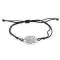 Bracelet tressé noir ajustable avec pendentif creux argenté du Cube de Métatron - Corde macramé / Cordon Noir Argent