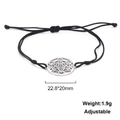 Verstellbares schwarzes Kordelarmband mit silbernem Metatrons Würfel Anhänger aus Edelstahl - Metatrons Würfel-Stahlfarbe