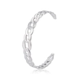 Polished silver-tone stainless steel open bangle with Cuban chain link design - Hollow Oval Flat Link Style / Silver