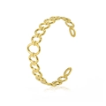 Gold plated stainless steel open bangle featuring linked hollow oval ring chain patterns - Oval Ring Connection Style / Gold
