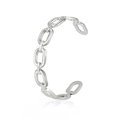 Polished silver stainless steel open bangle with chunky geometric interlocking chain design - Wide Square Buckle Style / Silver