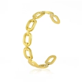 Polished gold stainless steel geometric linked open bangle with minimalist square chain design - Wide Square Buckle Style / Gold