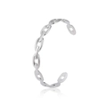 Minimalist adjustable silver-finish stainless steel chain link open cuff bracelet - Narrow Square Buckle Style / Silver