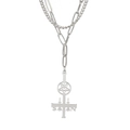 Silver stainless steel double layer necklace with inverted cross and pentagram pendant - Silver