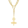 Golden inverted cross necklace with pentagram and Satan engraving for gothic style - Gold