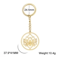 Détail du porte-clés lotus doré ajouré avec anneau de 24,5 mm et un poids léger de 10,4 g - Doré