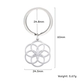 Silver stainless steel interlocking six-ring hollow pendant keychain with dimensions - Silver