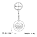 Porte-clés en acier inoxydable avec lotus ajouré, taille 37,9x41mm, poids 10,4g - Argenté