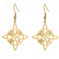 Elegant gold hollow four-petal leaf earrings with triskele and ankh mystic symbols - Ear Hook Style - Symbol Hollow / Gold