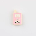 Detail of retro walkie-talkie acrylic beads with pink face and checkerboard pattern - Off White