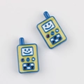 Macro shot of colorful acrylic walkie-talkie beads with smiley faces for DIY jewelry making - Sapphire Blue