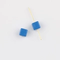 Detail view of glossy blue acrylic cube beads with hole for DIY jewelry making - Sapphire Blue