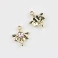 Detailed view of DIY wing heart pendant with pink zircon in gold-plated metal - Gold / Pink