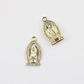 Detailed front and back view of Virgin Mary charms with white zircon inlay for jewelry DIY - Gold Base With Zirconia Style