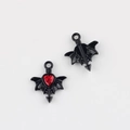 Detailed view of Gothic black bat wings heart pendant with red crystal and arrow motif - Black Base Red Rhinestone