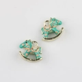 Detail of turquoise rocking horse charms with gold metal base and pink diamond pattern - Gold Base Green