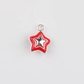 Detail of red enamel star pendant charm with silver metal edges for DIY jewelry making - Silver Base Red