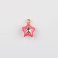 Close-up of pink enamel star charm with gold alloy double-layer design for DIY jewelry - Gold Base Rose Red