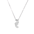 Collier en acier inoxydable argenté poli avec pendentif en forme de pied et deux perles - Couleur Argent (1 Empreinte)