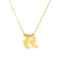 Collana in acciaio inossidabile placcato oro 18K con doppi piedini di bimbo e perline - Colore Oro (2 Impronte)