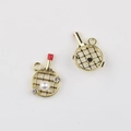 Macro view of gold-plated racket charms with pearls and zircons for DIY jewelry making - Table Tennis Racket Style (Gold) / Gold