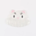 Detailed view of white marble texture acetate cat-shaped comb pendant for DIY jewelry - Pearl White Pearl Texture Style / White