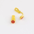 Macro detail of yellow matte finish ear clips with red geometric pattern on white background - Clip-on Earring (Yellow) / Yellow