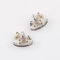 Close-up of enamel rocking horse charms for DIY jewelry making in pink and white - Silver Khaki