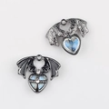 Macro view of bat wing heart charms with blue glitter and rhinestone inlay for DIY jewelry - Gun Black Frame Black Base