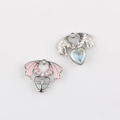 Close-up of wing heart pendants with enamel finish and zircon for DIY jewelry making - Silver Pink