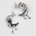 Detailed view of silver moon alloy pendant with purple butterfly and black resin inlay - Silver Base Black