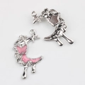 Macro shot of silver crescent moon and star DIY charms with pink glitter oil drip details - Silver Base Rose Red