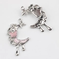 Detail of silver moon pendant with pink glitter and butterfly for DIY jewelry making - Silver Pink