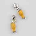Detail of yellow enamel lemon drink pendants with straws for DIY jewelry making - Silver