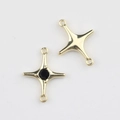 Detail view of double-loop gold star charms with black zircon inlay for DIY jewelry - Gold Black Zirconia