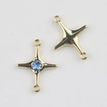 Detailed view of gold star connector charms with blue zircon inlay for DIY jewelry making - Gold Plated Blue Zirconia