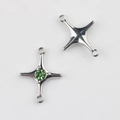 Detail view of silver star connectors with green zircon inlay for DIY jewelry making - Silver Green Stone