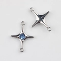 Detail of alloy star connector with blue zircon and dual loops for DIY jewelry making - Silver/Blue Zirconia