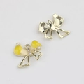 Detail of enamel bow pendant with pearls and rhinestones showing front and back design - Gold Base Yellow