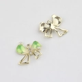 Detail view showing front and back of green enamel bow charm with zircon and pearls - Gold Base Green