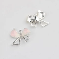 Detail of pink bow pendant charms with glitter and small pearls for DIY jewelry making - Silver Base Pink